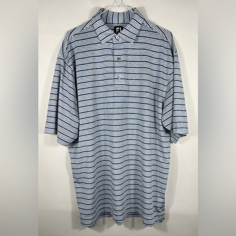 FootJoy Men’s Short Sleeve Golf Polo Shirt White Blue Black Stripes Size XL